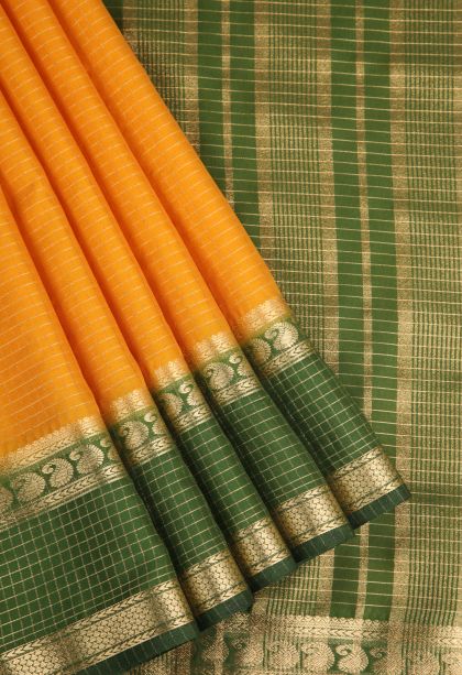 Honey Orange Fancy Saree with Gold Zari Checks