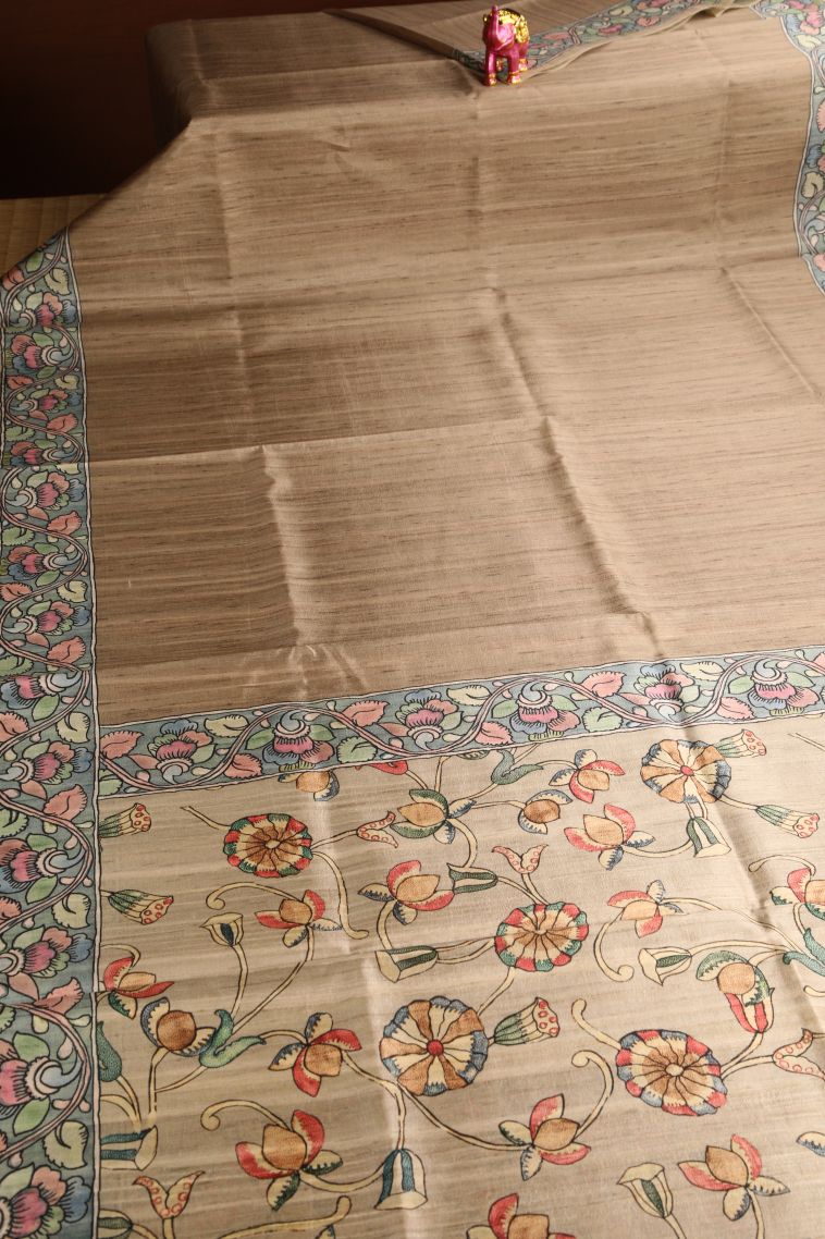 Tortilla Brown Semi Tussar Silk with Without Zari Zari Plain view 2