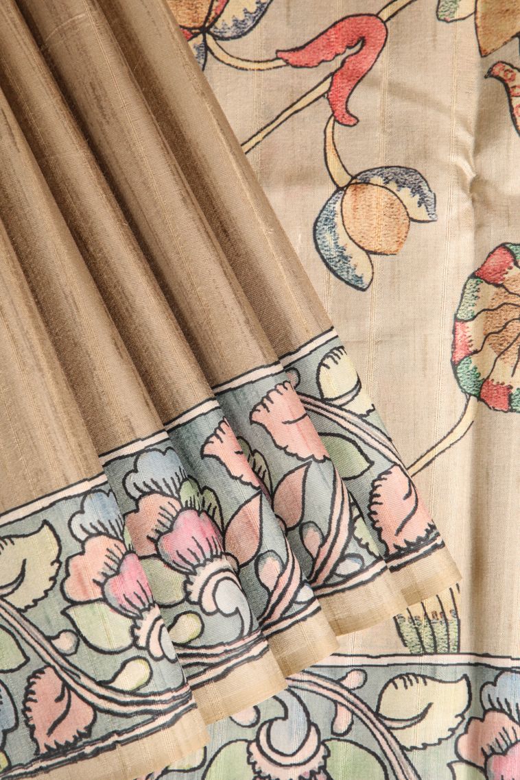 Tortilla Brown Semi Tussar Silk with Without Zari Zari Plain view 1