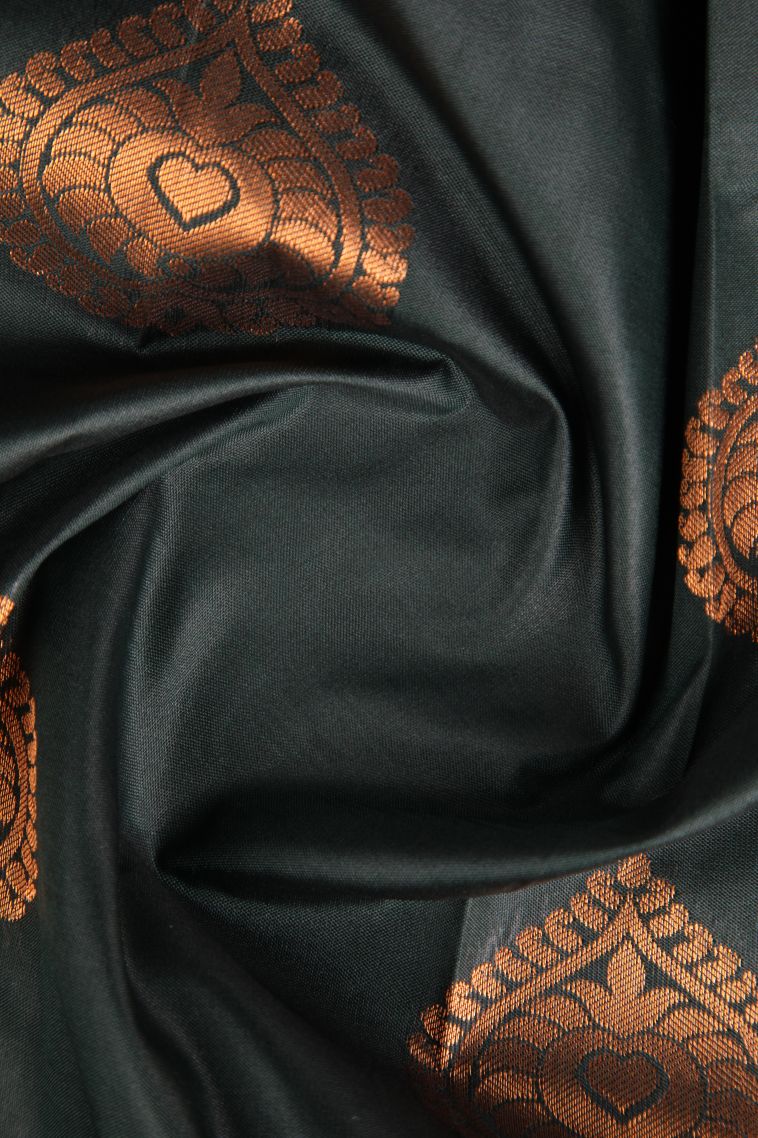 Bottle Green Visiri Madippu Silk Sarees with Copper Zari Floral Patterns view 4