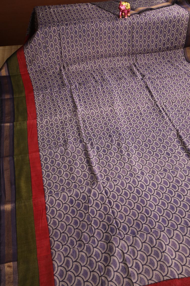 Mauve Purple Chanderi Cotton Sarees with Gold Zari Geometric Shapes view 2