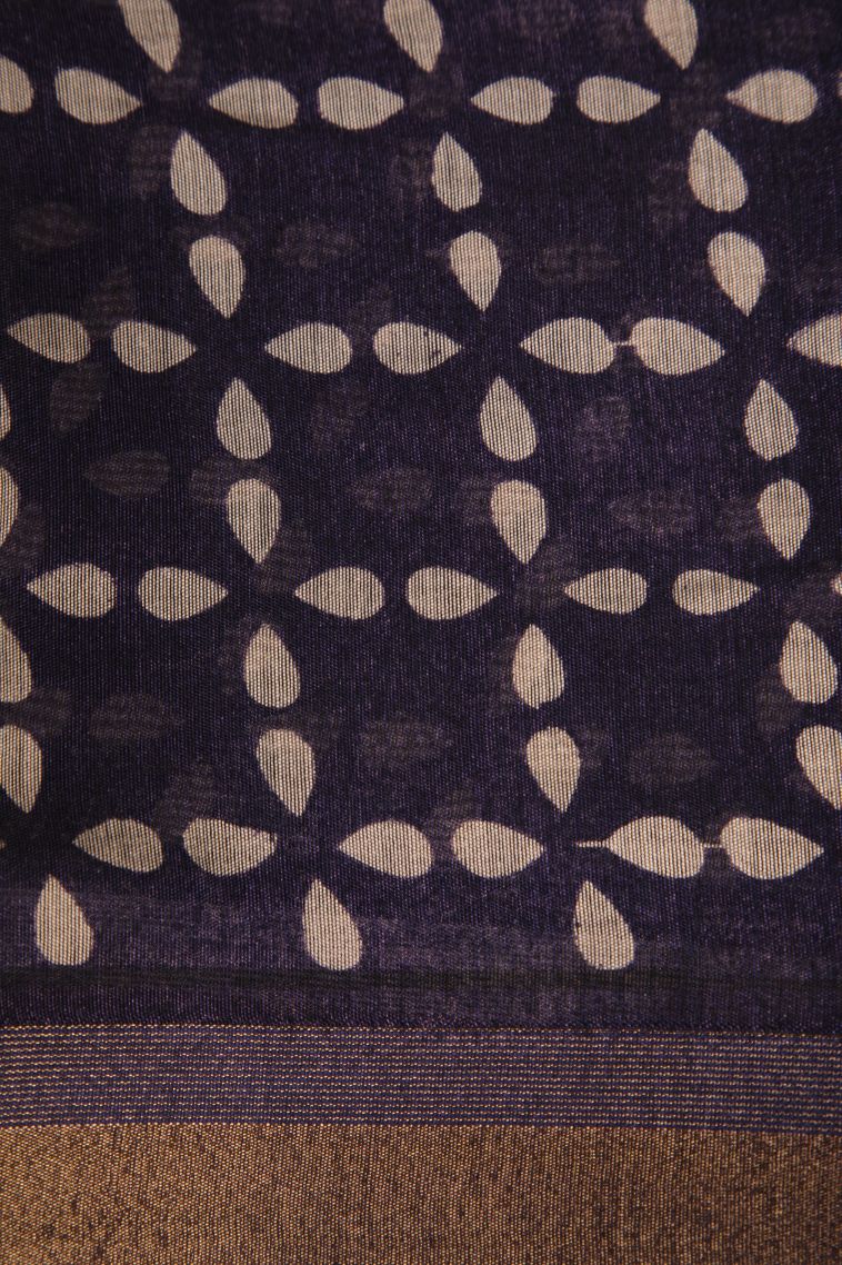 Mauve Purple Chanderi Cotton Sarees with Gold Zari Geometric Shapes view 3