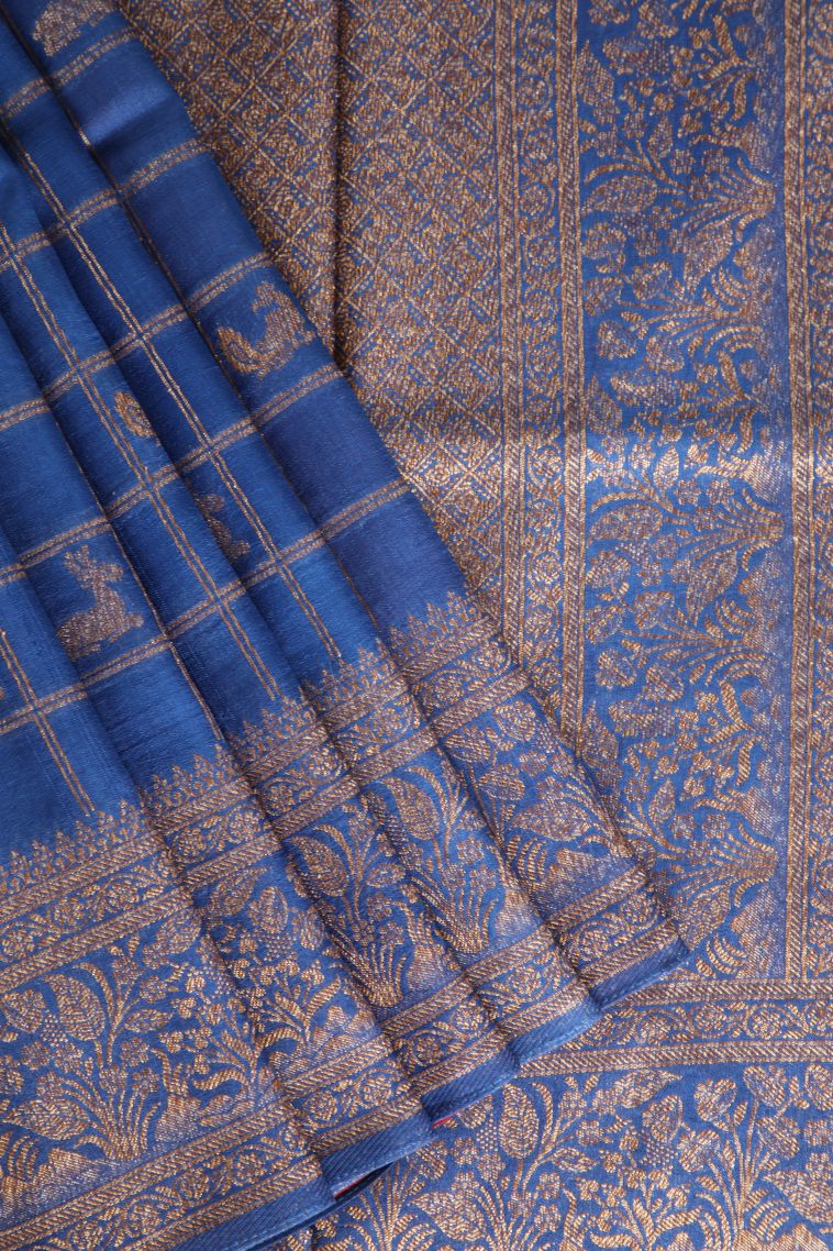 Cobalt Blue Banaras Sarees with Antic Zari Animal  Mottif