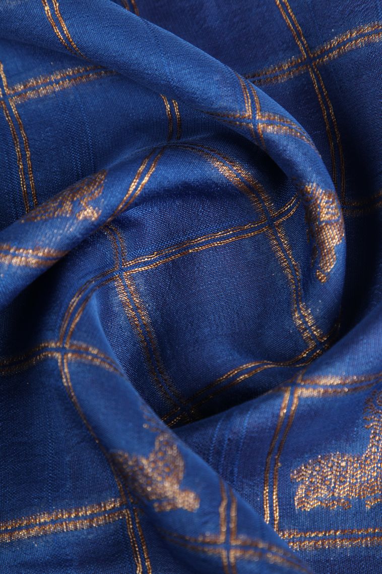 Cobalt Blue Banaras Sarees with Antic Zari Animal  Mottif view 4