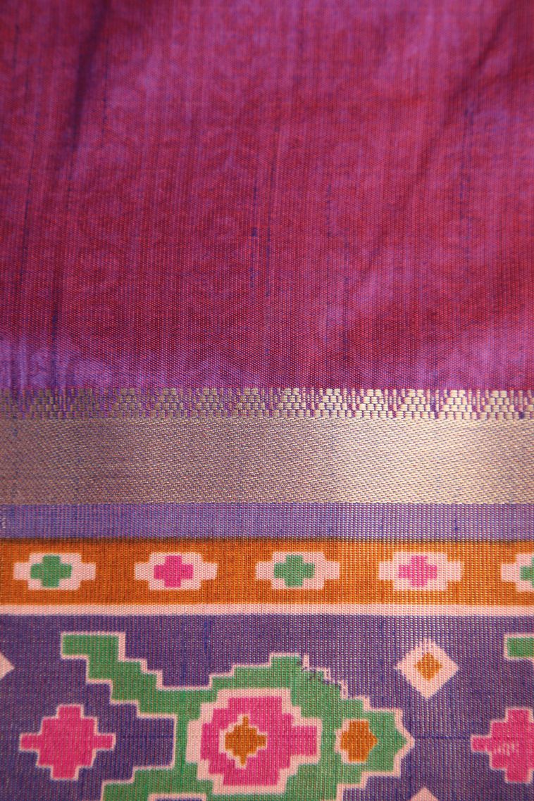 Punch Pink Semi Tussar Silk with Copper Zari Pochamballi Pattern view 3