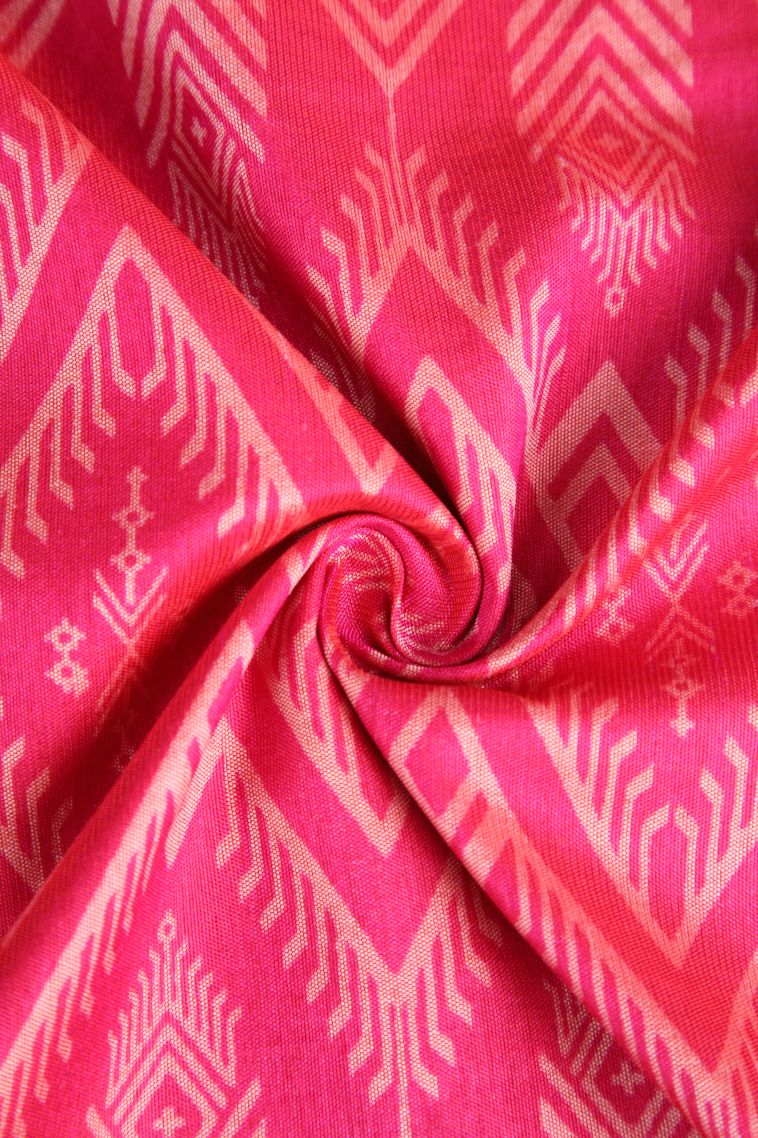 Punch Pink Semi Tussar Silk with Copper Zari Pochamballi Pattern view 4