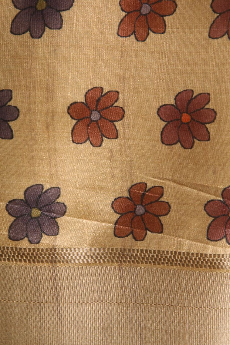 Lime Green Semi Tussar Silk with Gold Zari Plain view 3