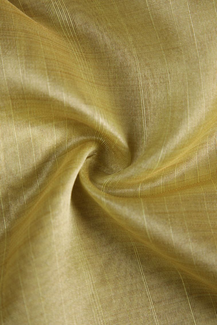 Lime Green Semi Tussar Silk with Gold Zari Plain view 4
