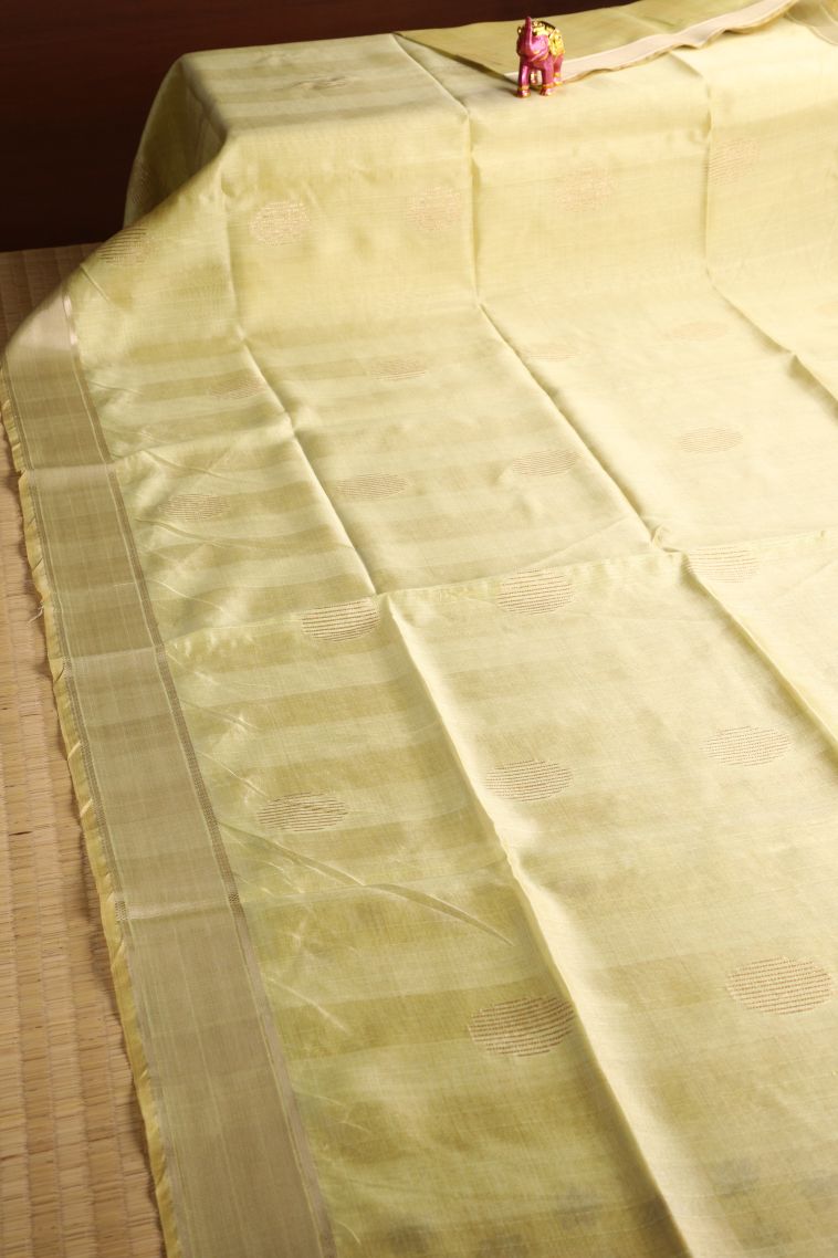 Lime Green Semi Tussar Silk with Gold Zari Plain view 2