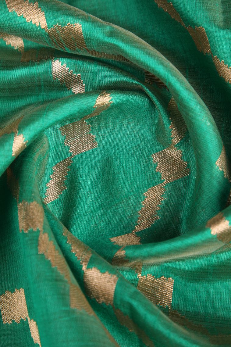 Emerald Green Semi Tussar Silk with Gold Zari Cross Straipes view 4