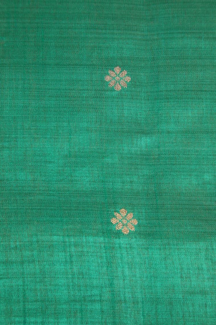 Emerald Green Semi Tussar Silk with Gold Zari Cross Straipes view 3