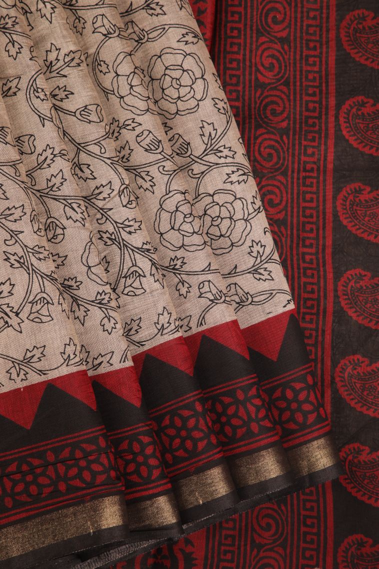 Vanilla Custard Yellow Chanderi Cotton Sarees with Gold Zari Floral Patterns view 1