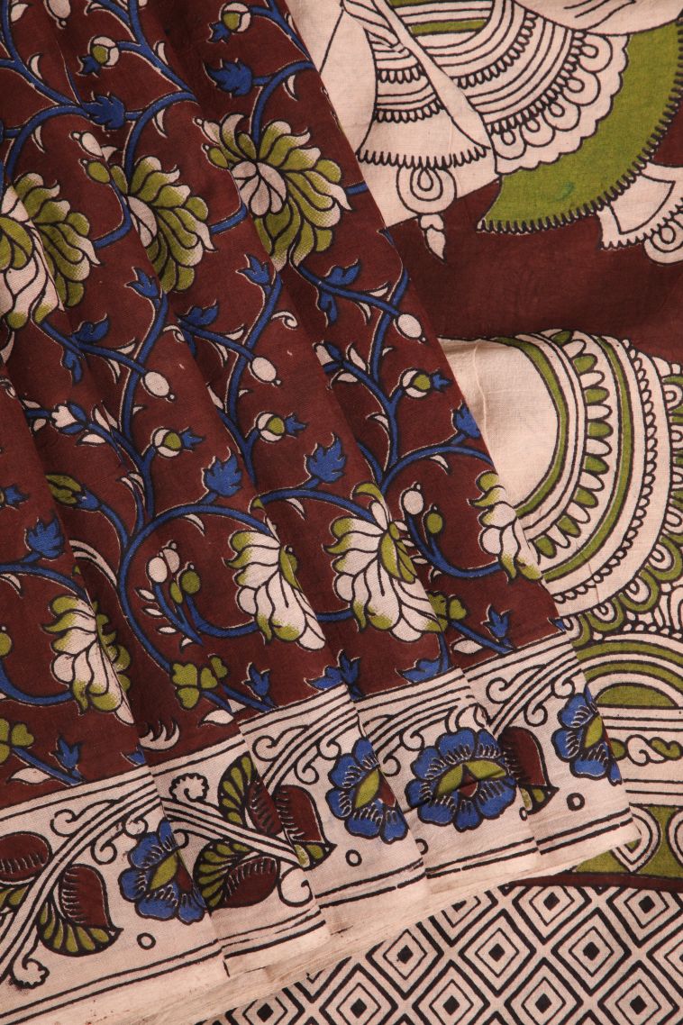 Jam  Red Kalamkari with Without Zari Zari Kolam Pattern view 1