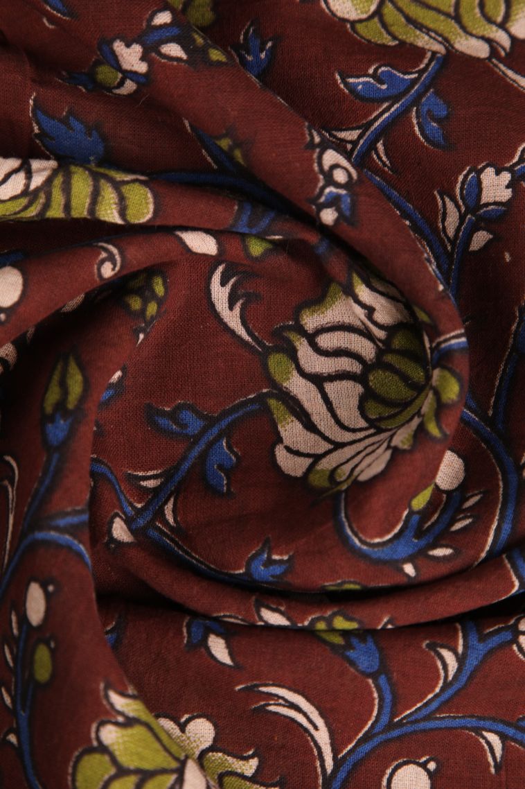 Jam  Red Kalamkari with Without Zari Zari Kolam Pattern view 4