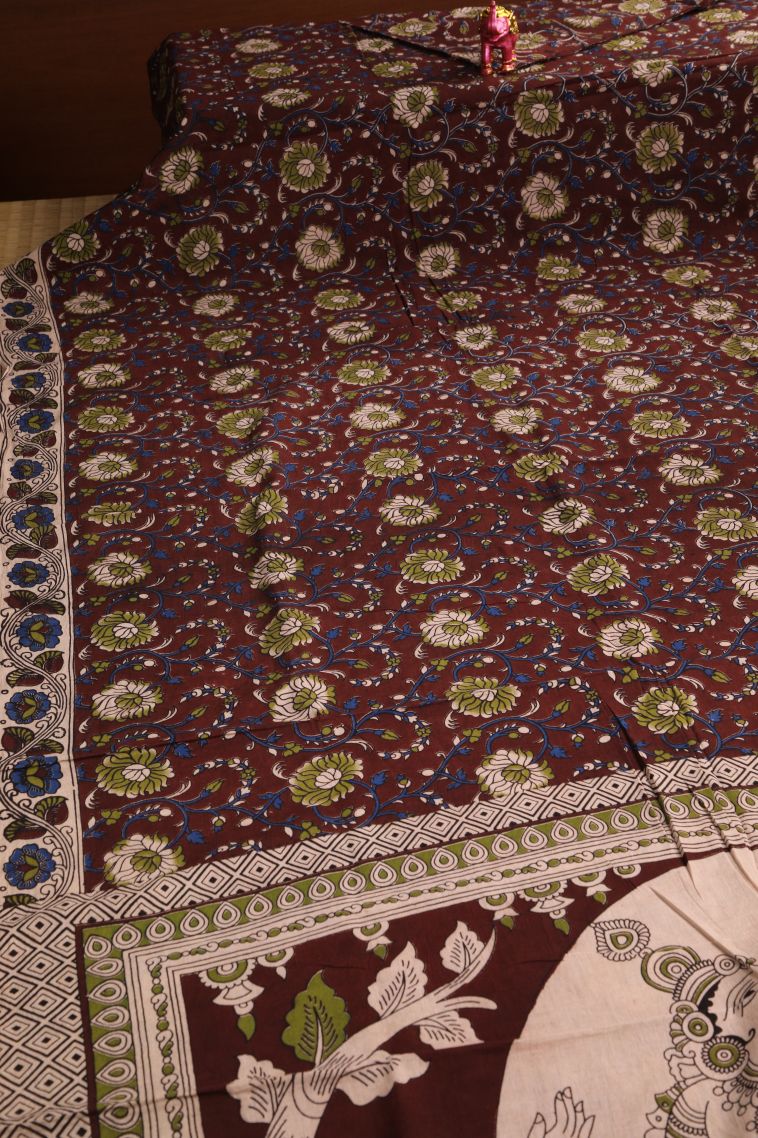 Jam  Red Kalamkari with Without Zari Zari Kolam Pattern view 2