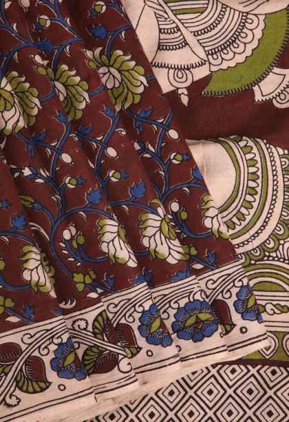 Jam  Red Kalamkari with Without Zari Zari Kolam Pattern