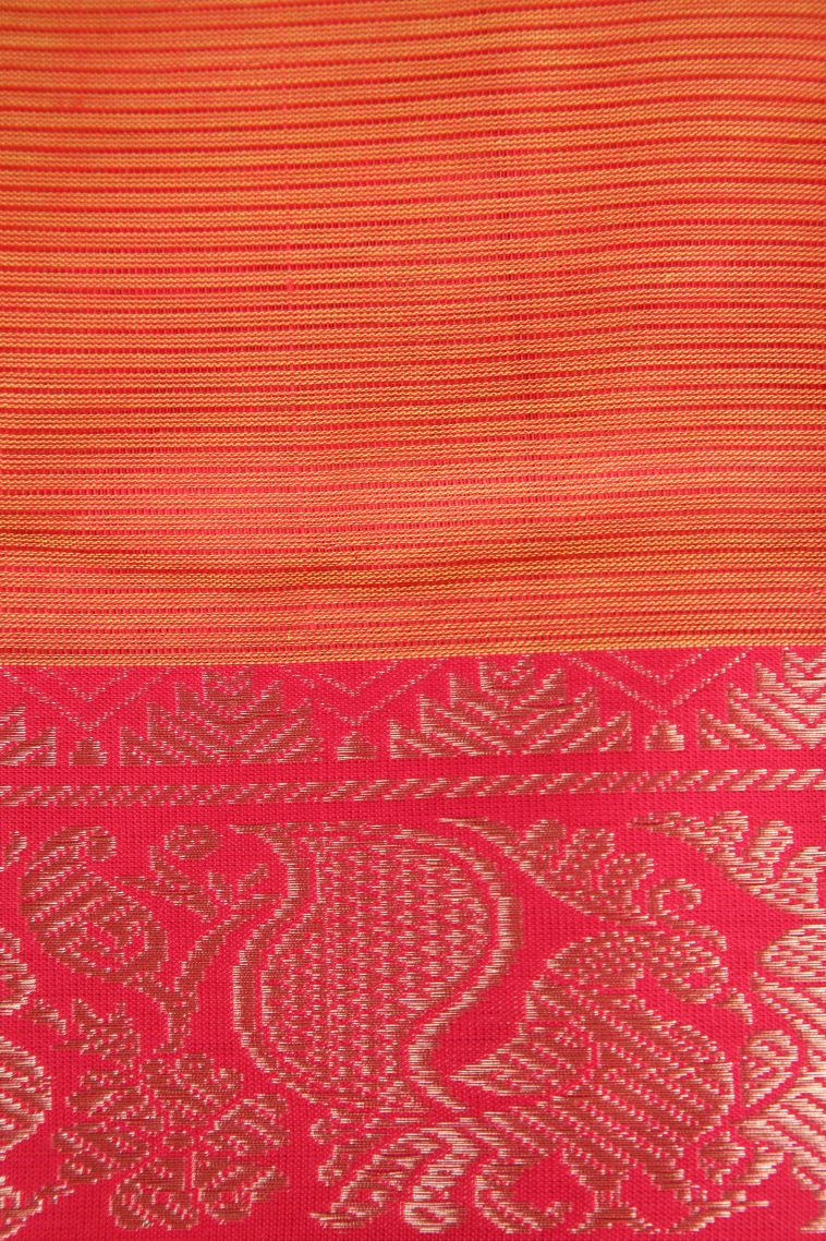 Tangerine Orange Cotton Sarees with Gold Zari Plain view 3