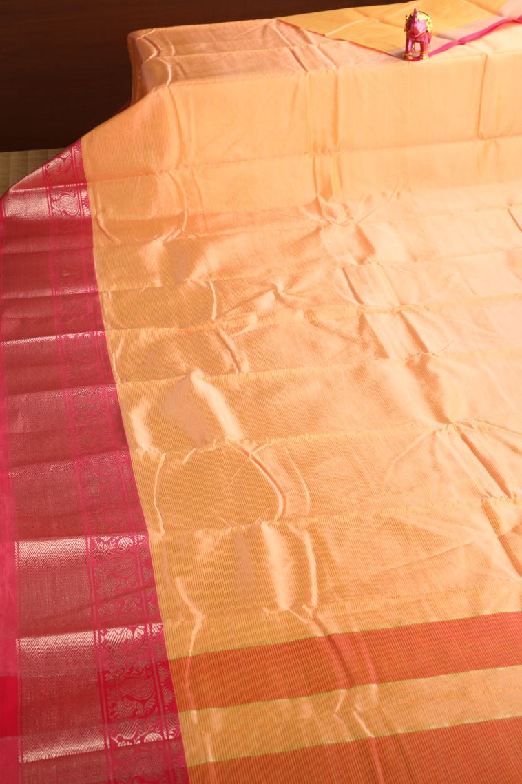 Tangerine Orange Cotton Sarees with Gold Zari Plain view 2