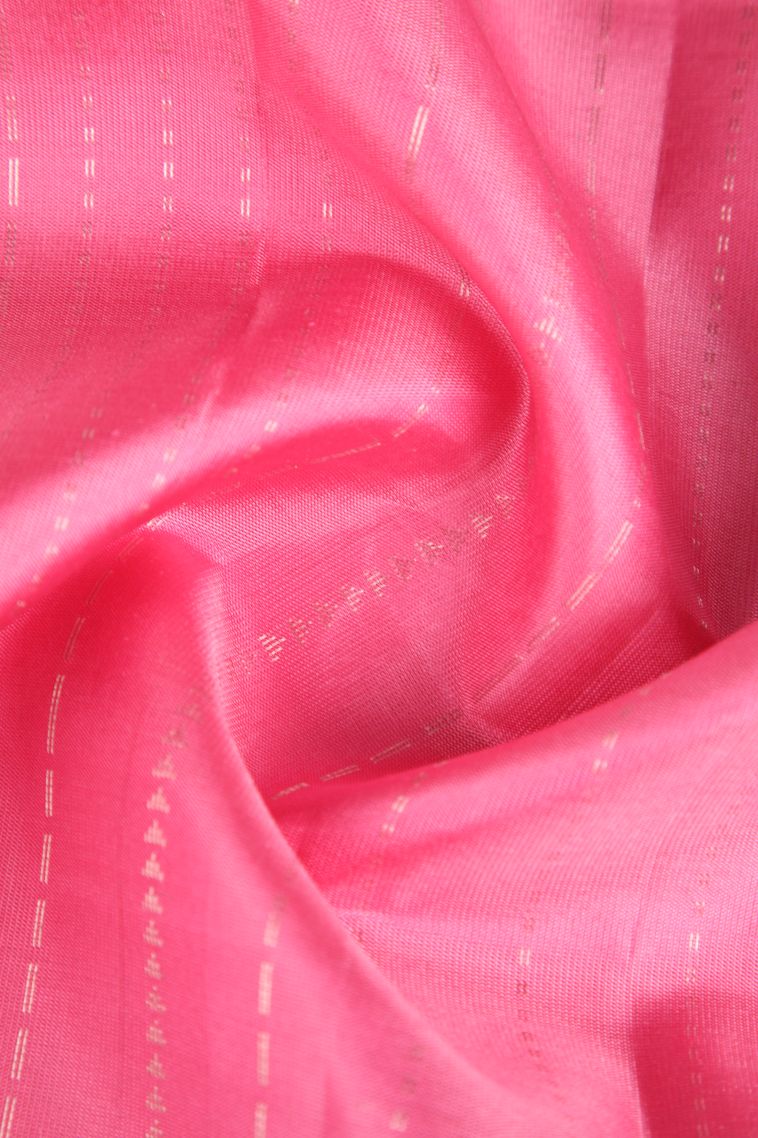 Bubblegum Pink Soft Silk Saree with Gold Zari Stripes view 4