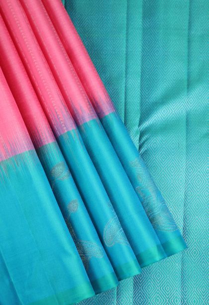 Bubblegum Pink Soft Silk Saree with Gold Zari Stripes