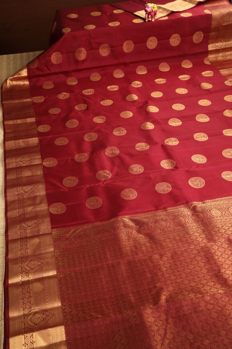 Dawn Red Soft Silk Saree with Gold Zari Floral Puttas view 2