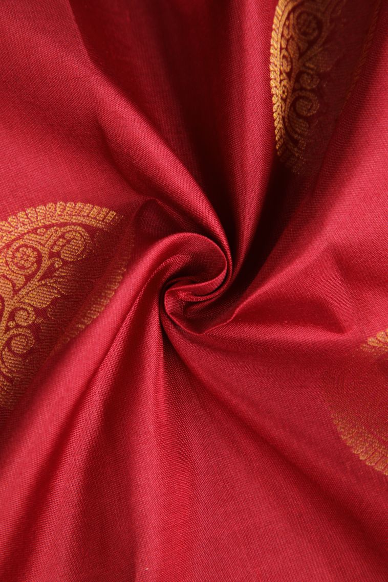 Dawn Red Soft Silk Saree with Gold Zari Floral Puttas view 4