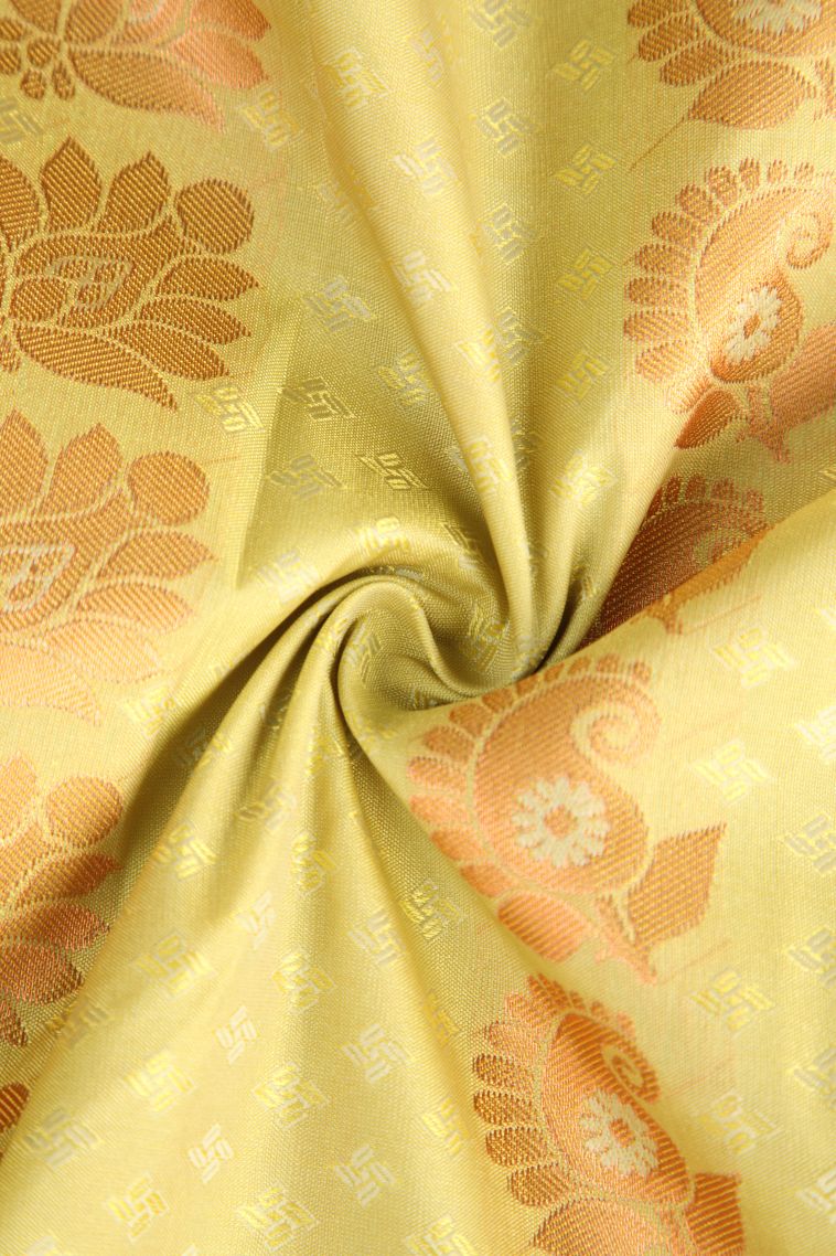 Shortbread Yellow Visiri Madippu Silk Sarees with Copper Zari Paisley (mango Design) view 4