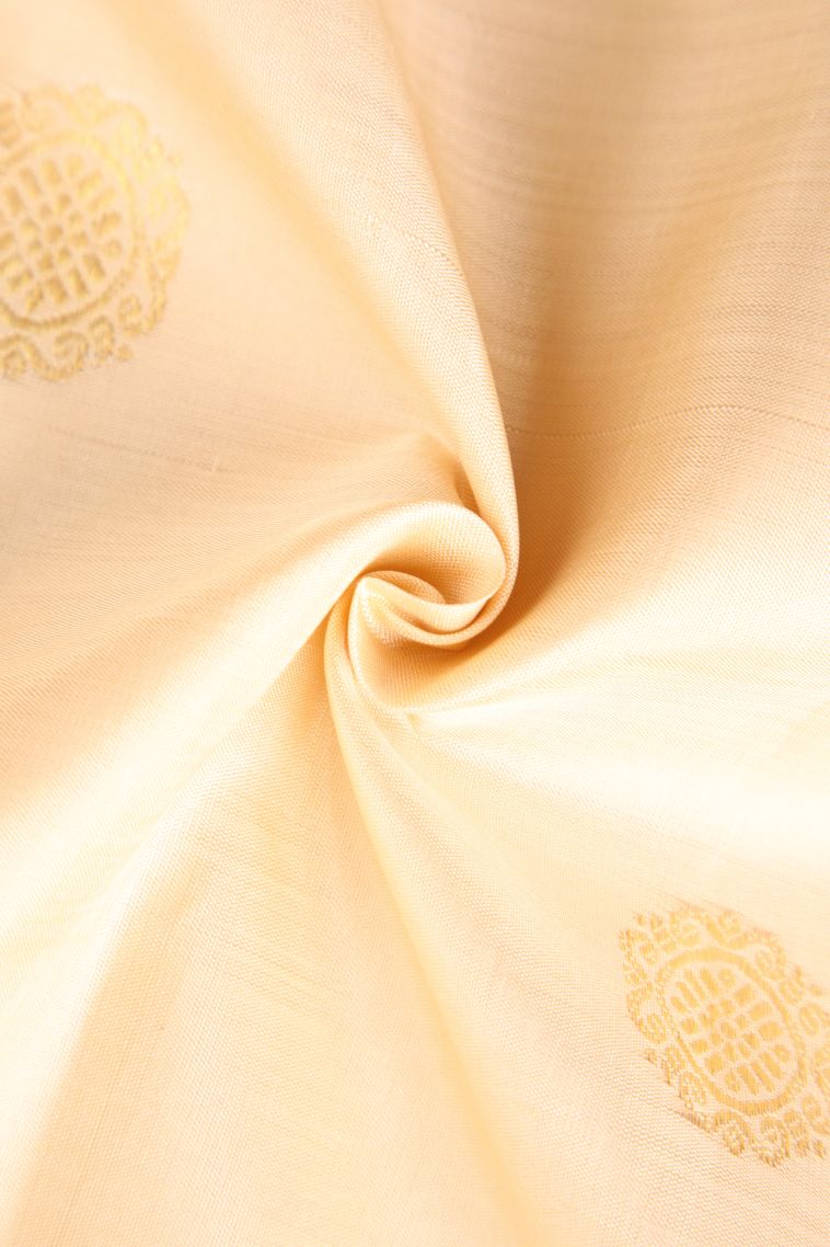 Cream White Kanchipuram Silk Sarees with Gold Zari Puttas view 4