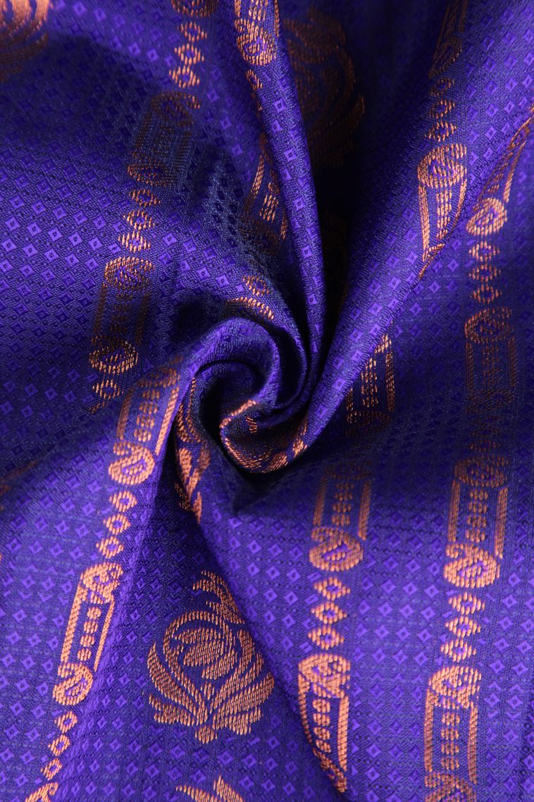 Daffane Blue Visiri Madippu Silk Sarees with Copper Zari Floral Puttas view 4