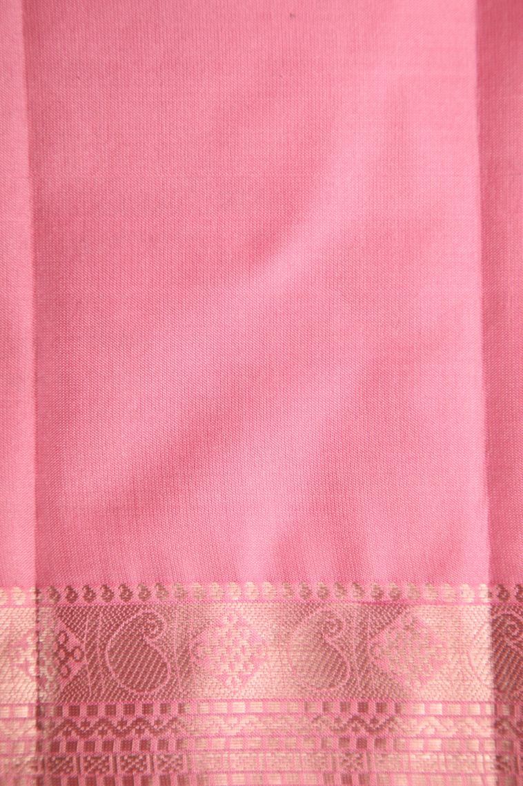 Rose Pink Soft Silk Saree with Silver Zari Peacock Motifs view 3