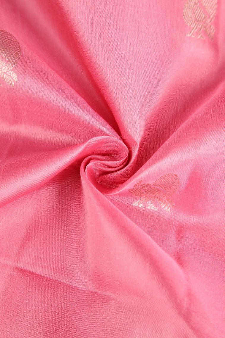 Rose Pink Soft Silk Saree with Silver Zari Peacock Motifs view 4