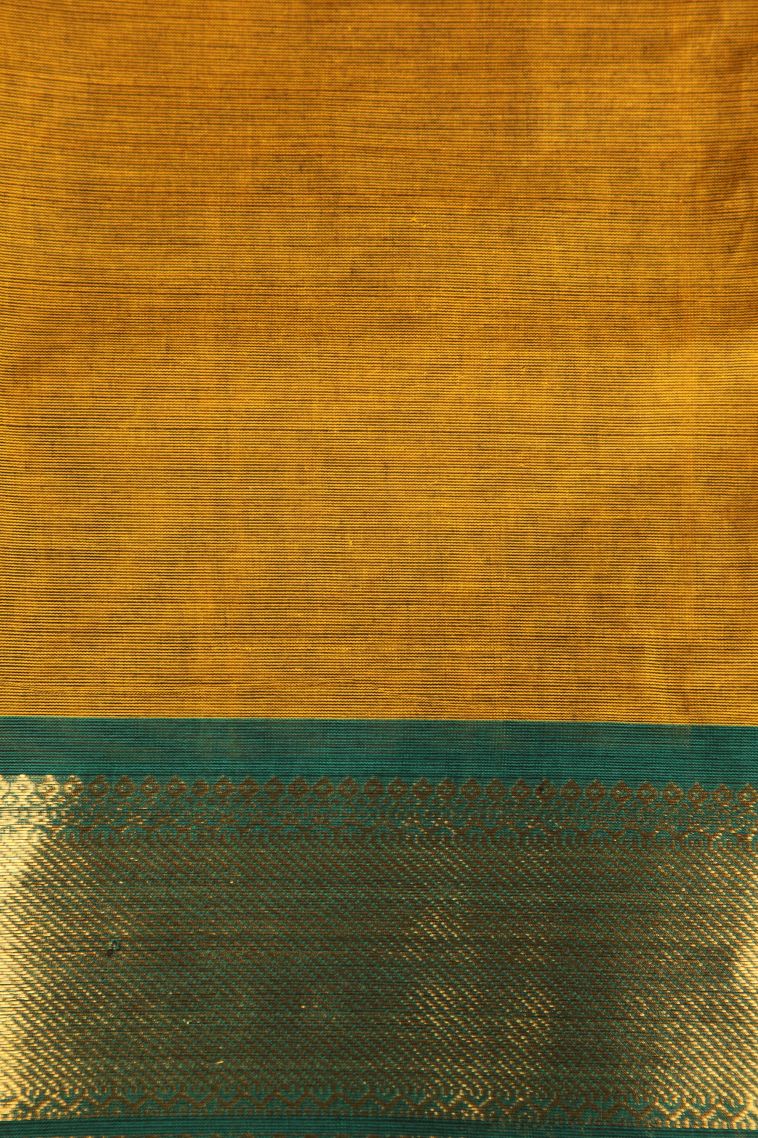 Mango Yello Chettinad Cotton Sarees with Gold Zari Plain view 3