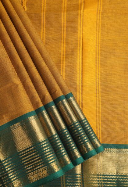 Mango Yello Chettinad Cotton Sarees with Gold Zari Plain