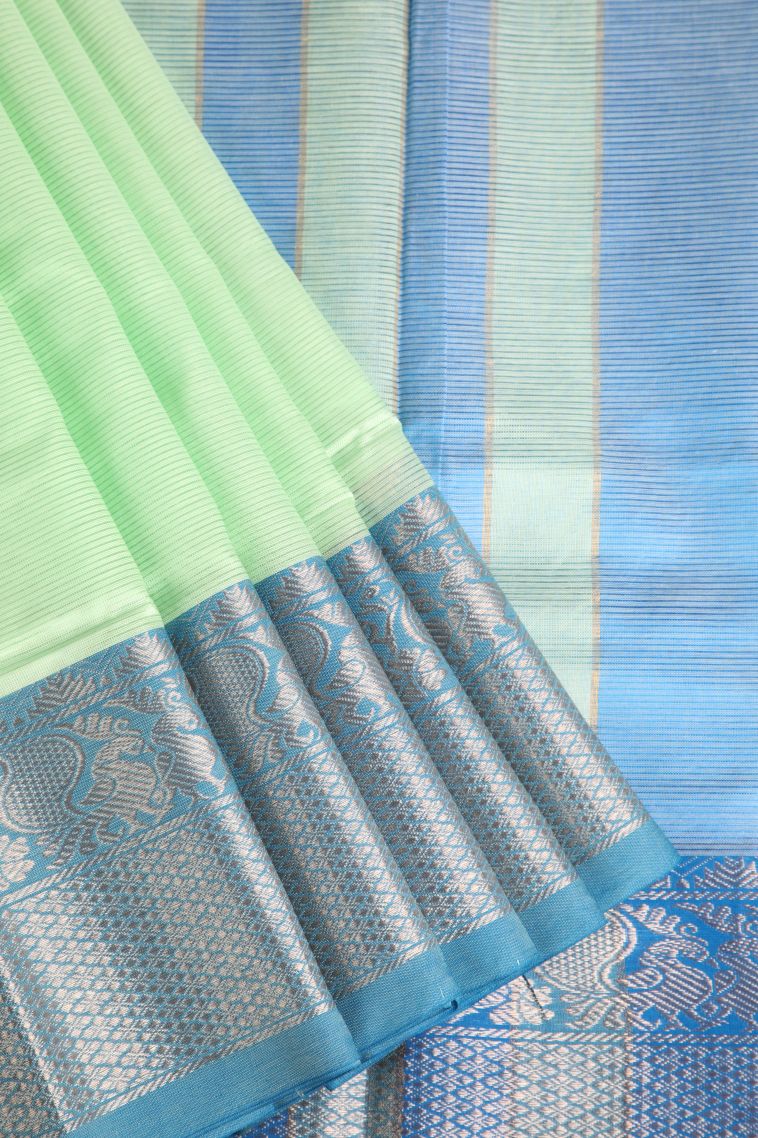 Mint Green Cotton Sarees with Gold Zari Plain view 1