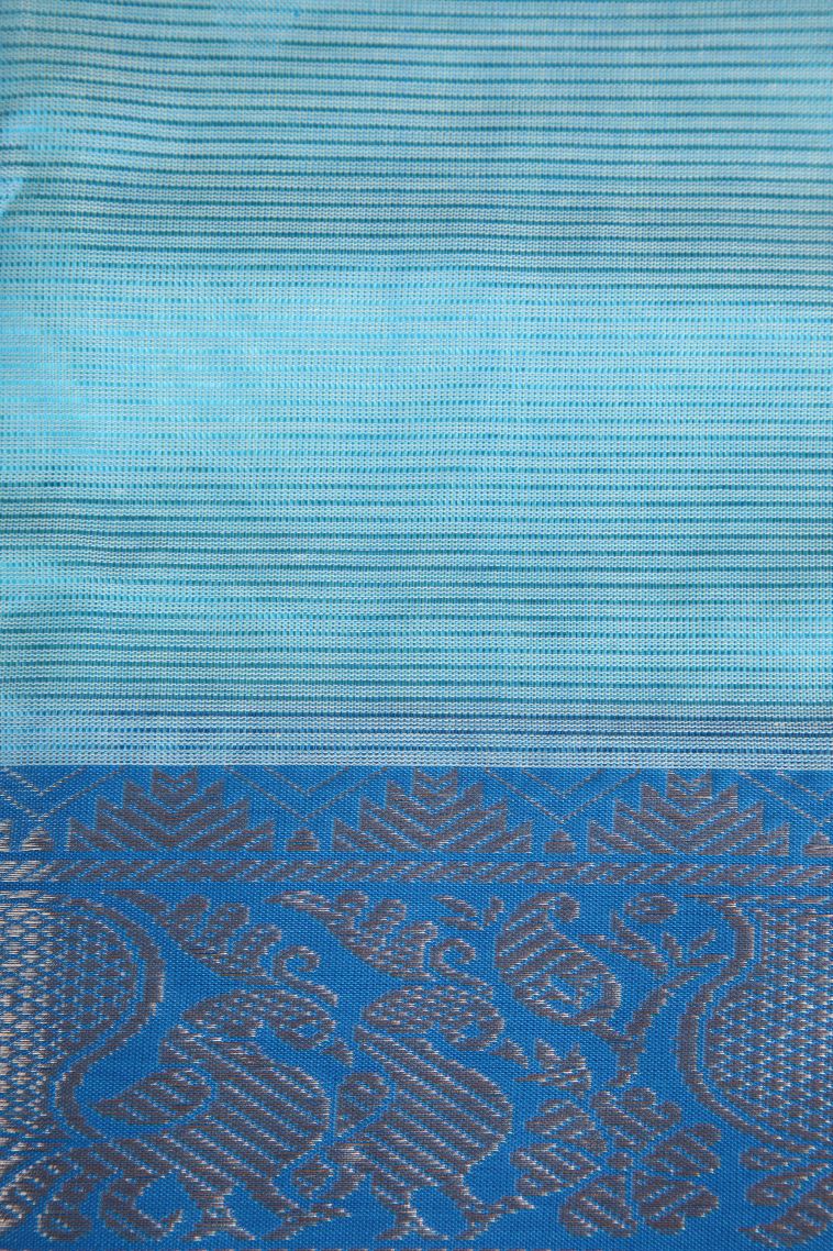 Mint Green Cotton Sarees with Gold Zari Plain view 3