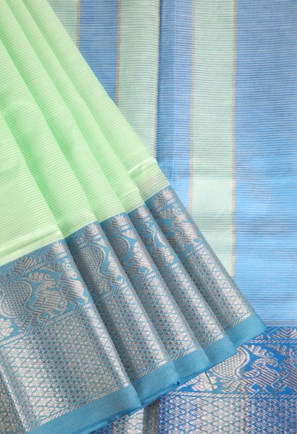 Mint Green Cotton Sarees with Gold Zari Plain