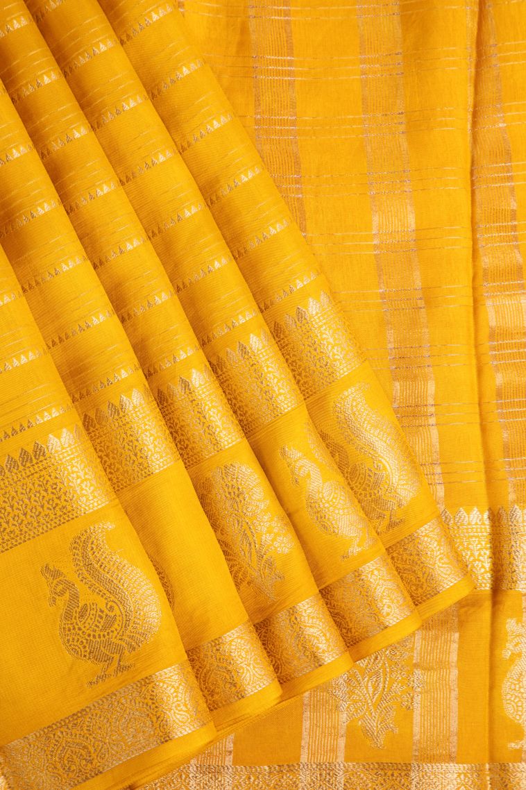 Mango Yello Fancy Saree with Gold Zari Temple Pattern view 1