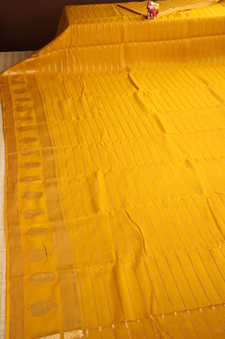Mango Yello Fancy Saree with Gold Zari Temple Pattern view 2