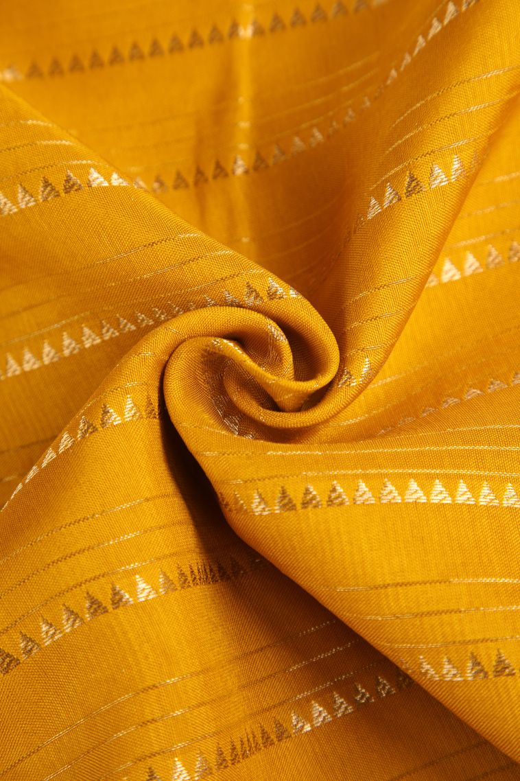 Mango Yello Fancy Saree with Gold Zari Temple Pattern view 4