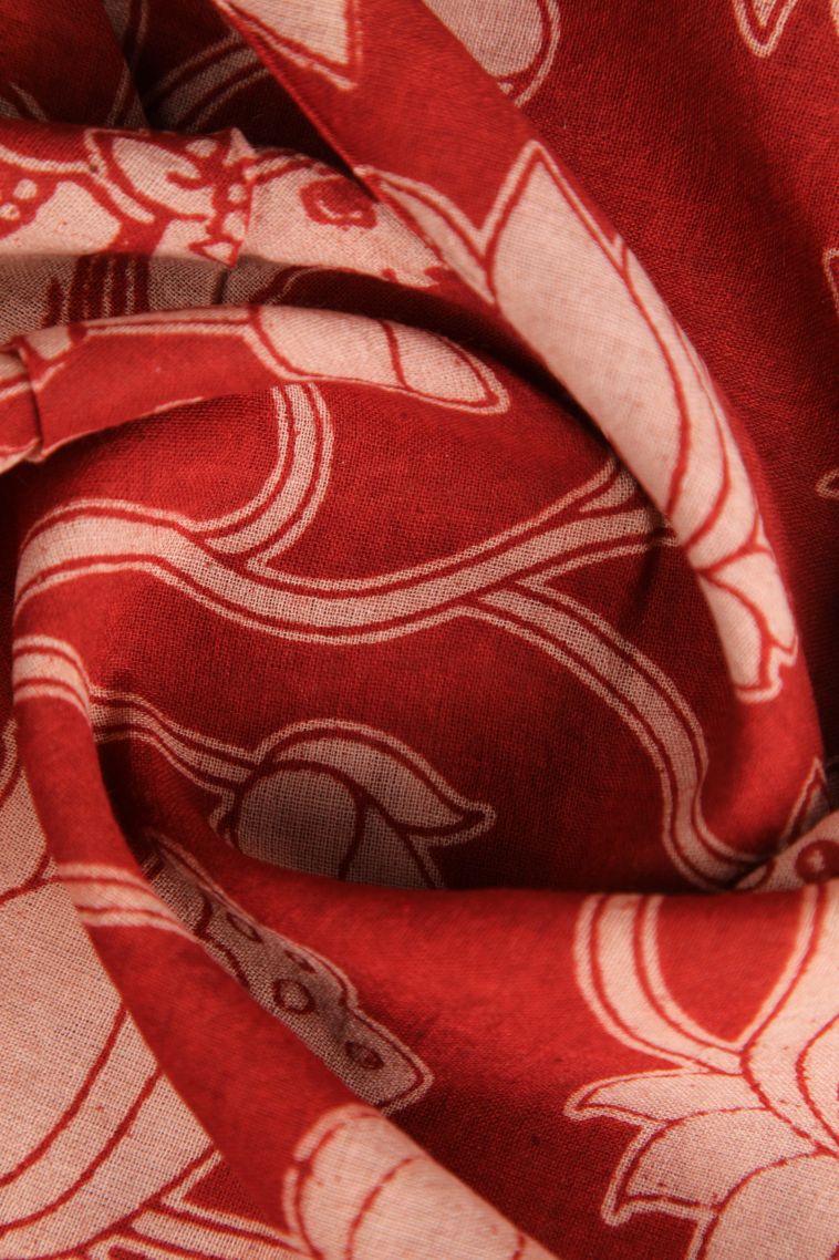 Dawn Red Kalamkari with Without Zari Zari Animal And Bird Motifs view 4