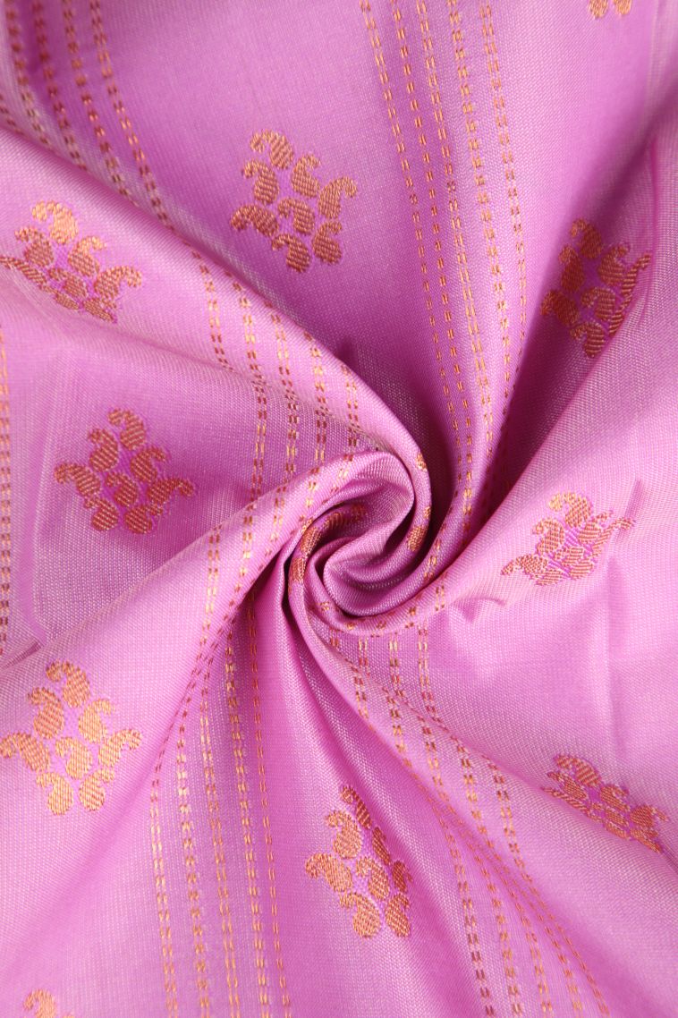Lean Pink Visiri Madippu Silk Sarees with Copper Zari Buttis (small Dots Or Motifs) view 4
