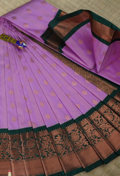 Lean Pink Visiri Madippu Silk Sarees with Copper Zari Buttis (small Dots Or Motifs)