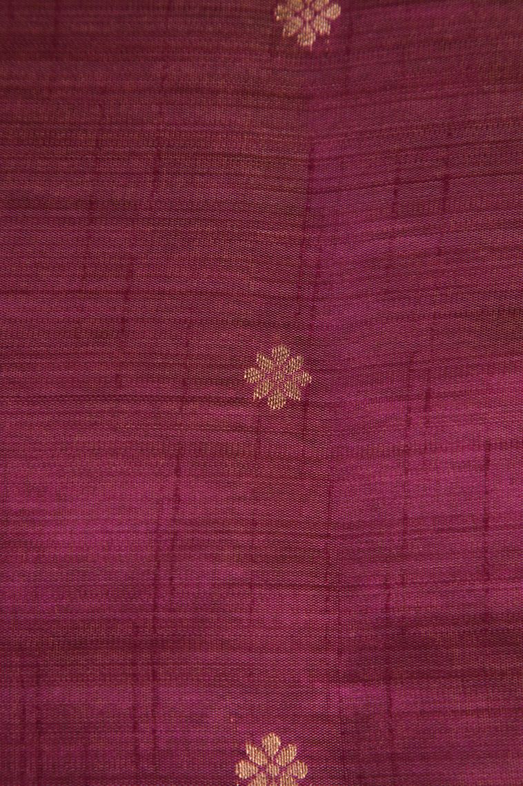 Magenta Purple Semi Tussar Silk with Gold Zari Cross Straipes view 3