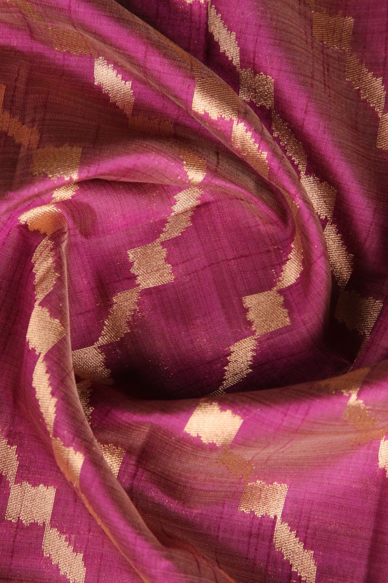 Magenta Purple Semi Tussar Silk with Gold Zari Cross Straipes view 4