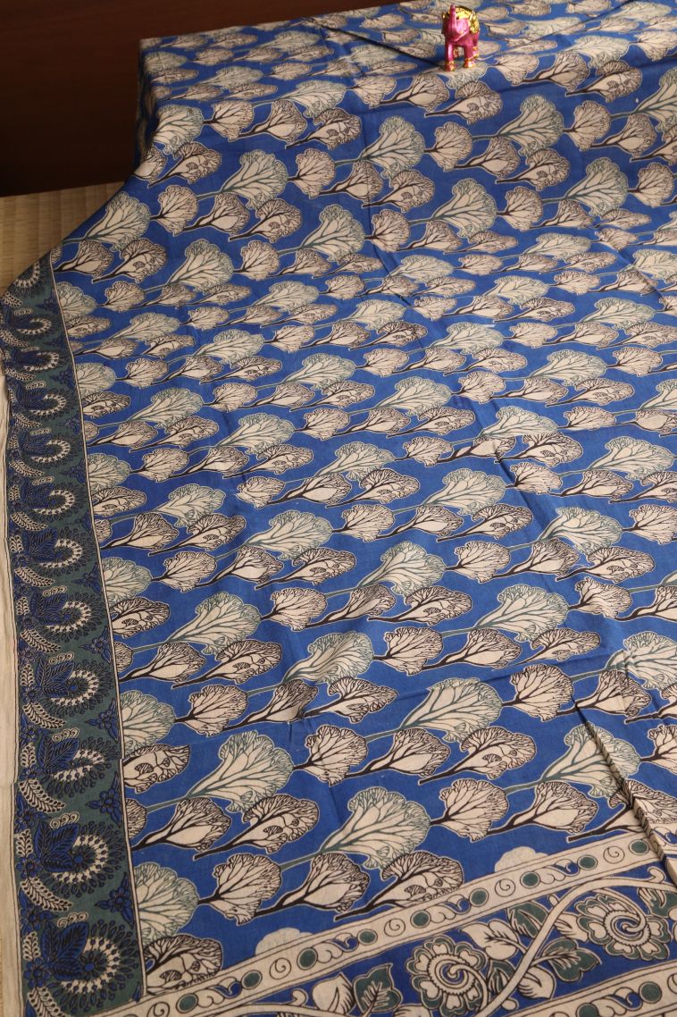 Daffane Blue Kalamkari with Without Zari Zari Floral Patterns view 2