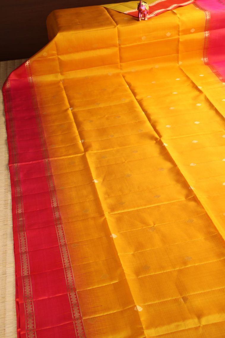 Sandstone Orange Soft Silk Saree with Gold Zari Floral Puttas view 2