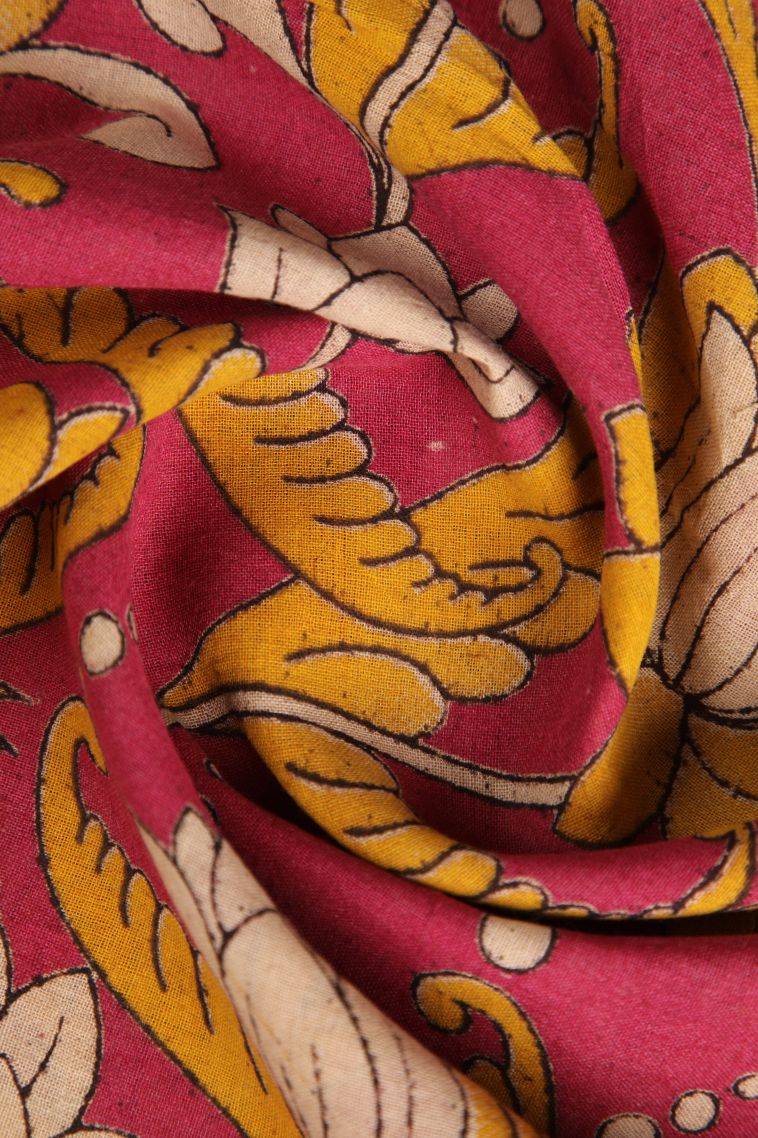 Punch Pink Kalamkari with Without Zari Zari Floral Patterns view 4