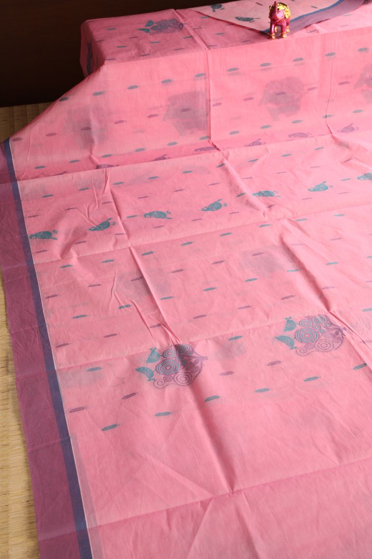 Rose Pink Kovai Cotton Sarees with Without Zari Zari Floral Puttas view 2