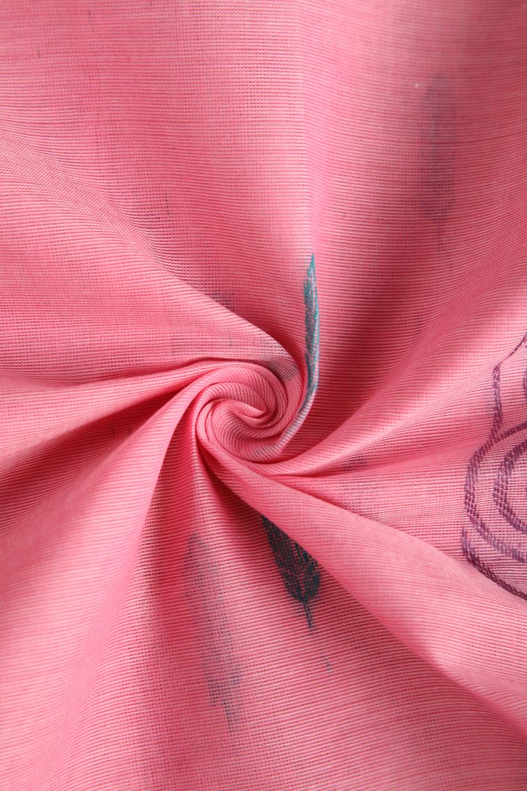 Rose Pink Kovai Cotton Sarees with Without Zari Zari Floral Puttas view 4