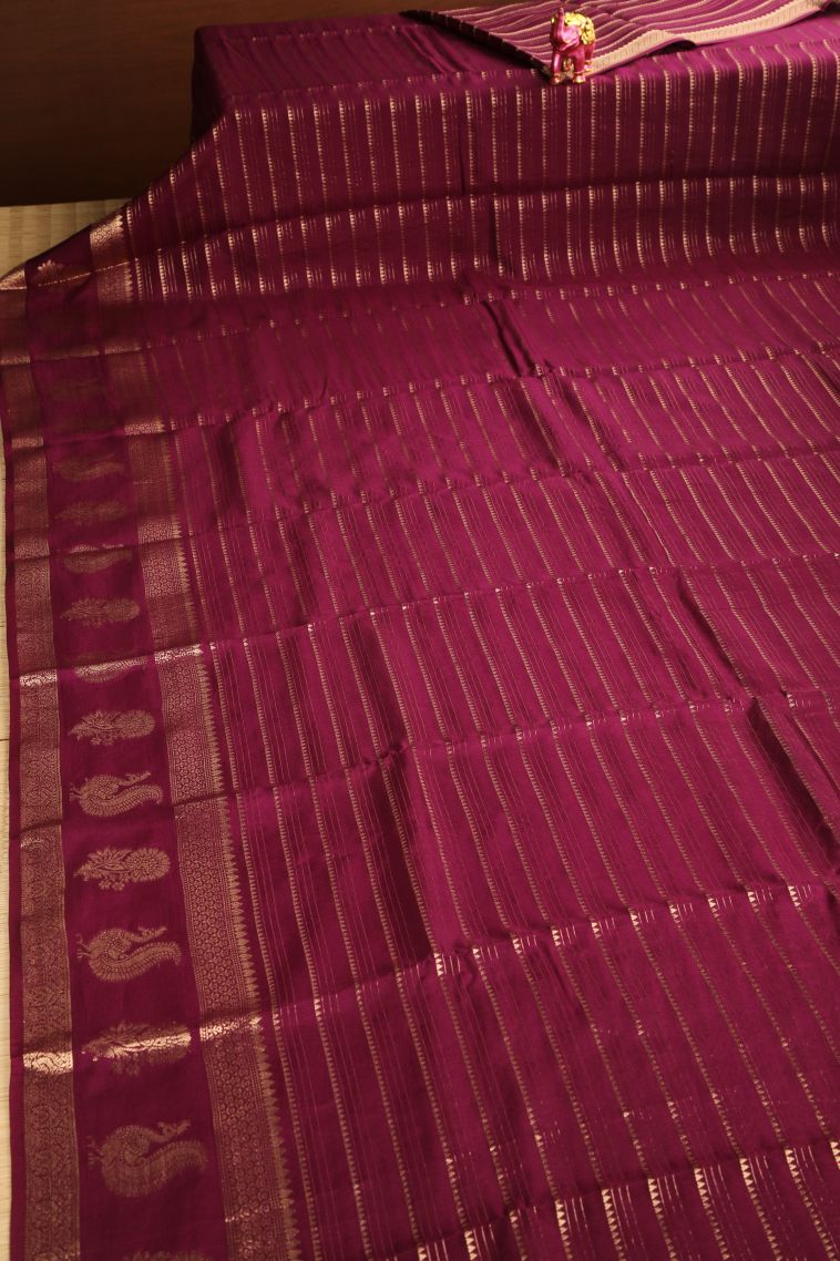 Magenta Purple Fancy Saree with Gold Zari Temple Pattern view 2